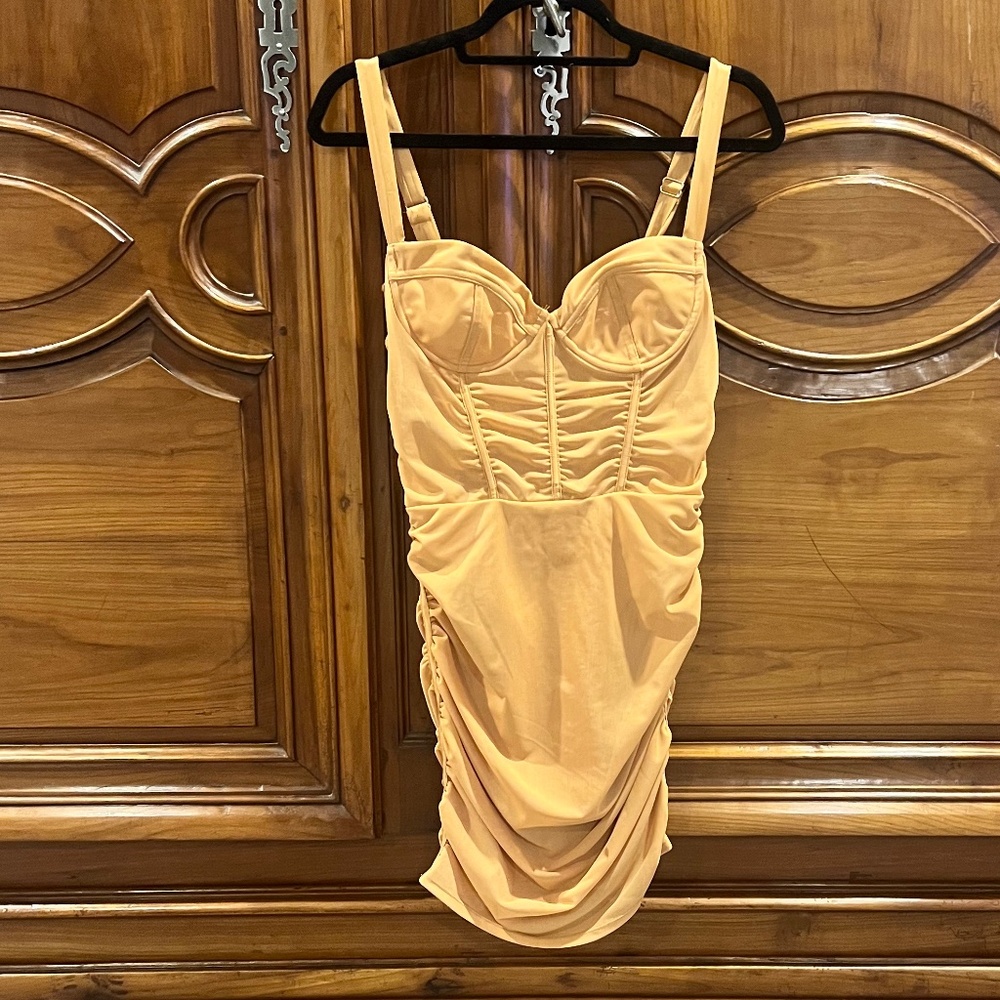 Oh Polly Mini Dress Sheer Mesh Underwired in Honey Size 6